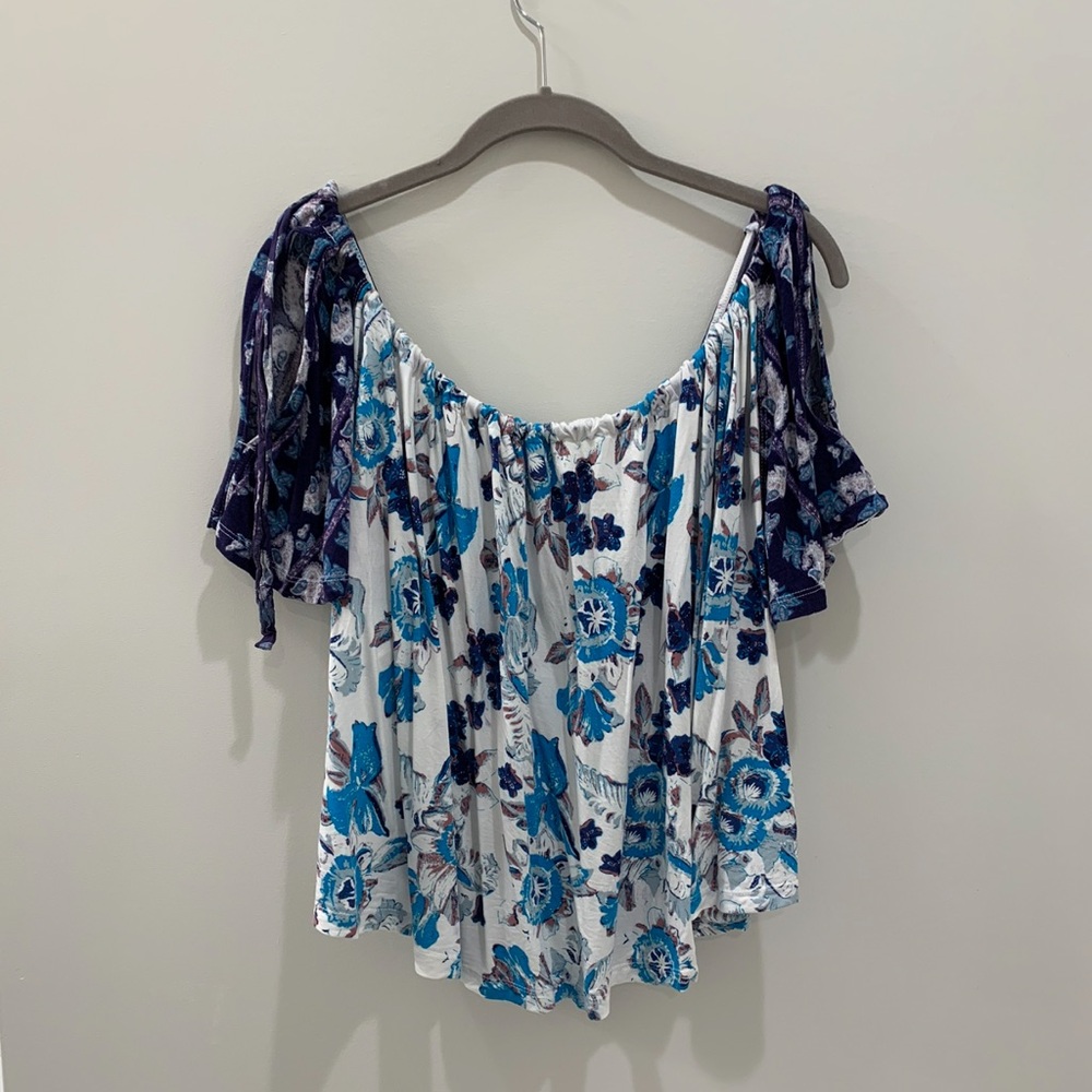 Free people Floral Off-Shoulder Top - Blue and White